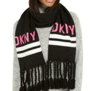 DKNY Logo Stadium Scarf With Tassel Fringe,
